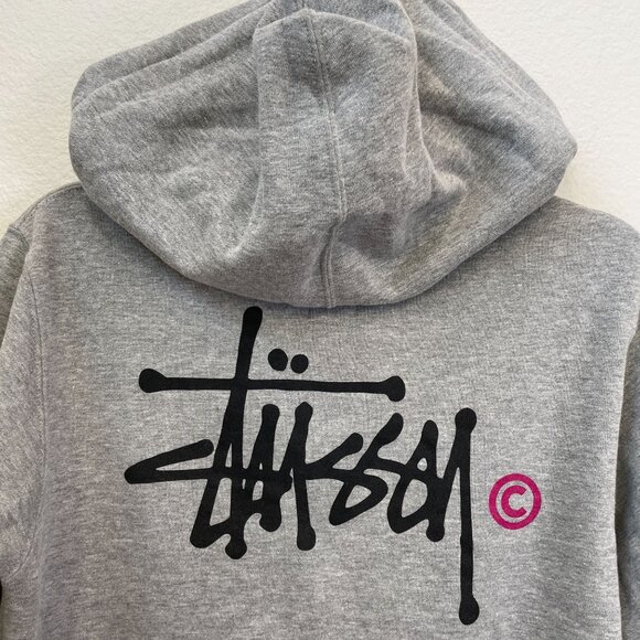 Stussy Womens Small Gray Zip Up Hoodie Sweatshirt Fleece Lined Jacket - Picture 2 of 11